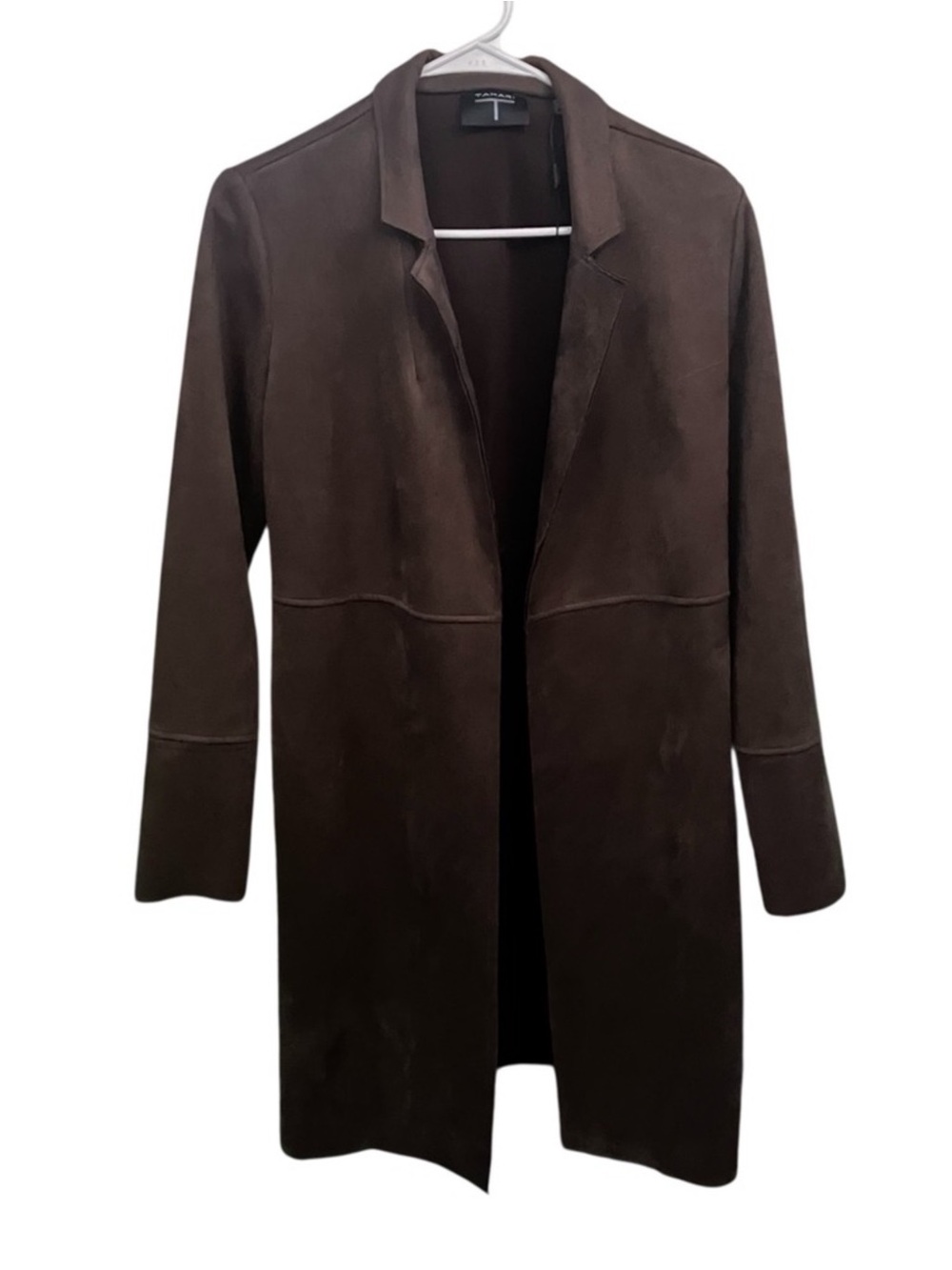 Tahari Brown Suede Open Front Trench Coat